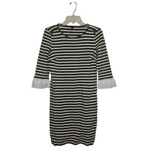 Striped Green & White Ruffle Sleeve Dress By Talbots Petites‎ MP